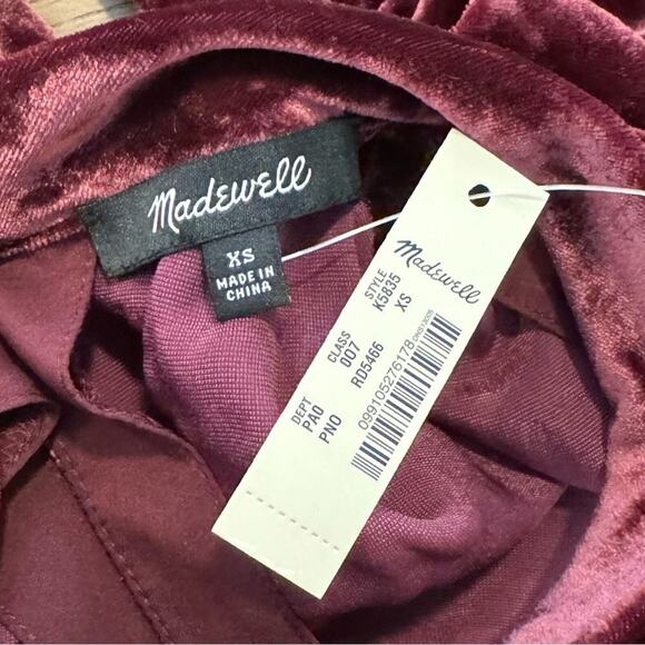 Madewell Velvet Choker V-Neck Burgundy Top XS NWT Holiday Party - Picture 5 of 7